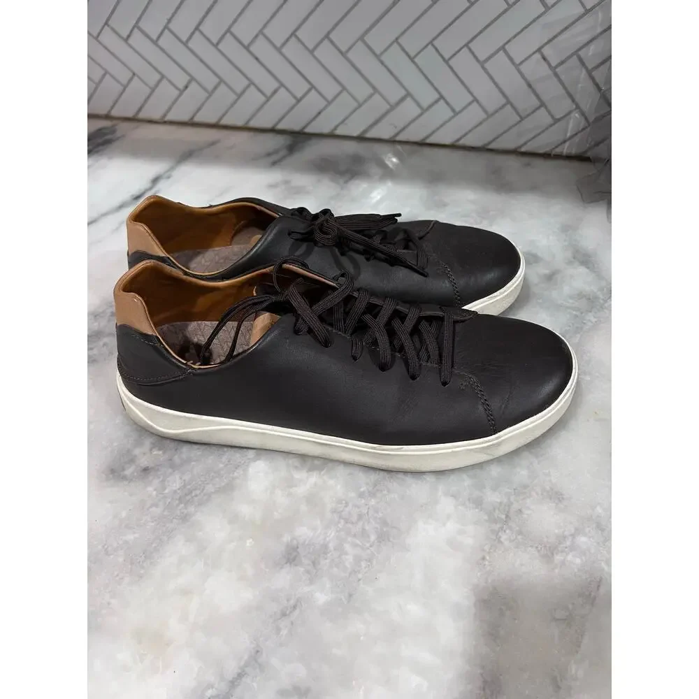 Olukai Laeahi LII Leather Sneakers Men’11 Brown Lace Up Casual Shoes 10455-4848 - Picture 9 of 10
